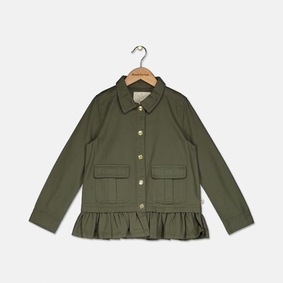 12 Kate Spade Girls Green Ruffle Hem Field Jacket - Picture 1 of 7